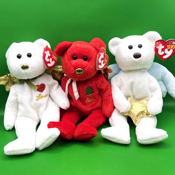 Ty Beanie Baby Christmas Angel Bear Lot of 3 MWMT Gift Love Peace Star Plush - Picture 1 of 16
